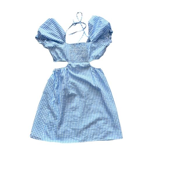 H&M Divided Blue White Cut Out Gingham Dress size Medium Searsucker - Picture 7 of 11